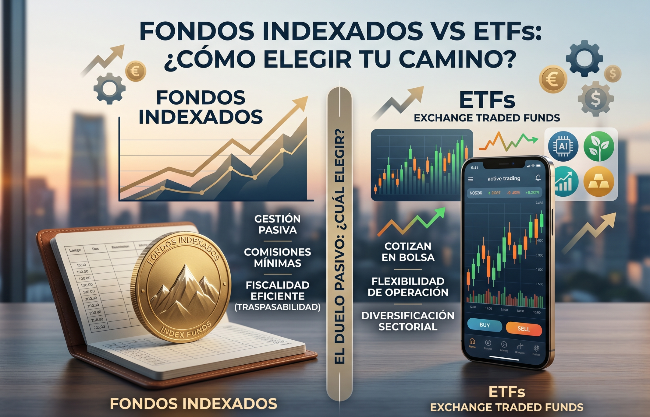 Comparativa Fondos Indexados vs ETFs: Diferencias en fiscalidad, comisiones y operativa en bolsa.